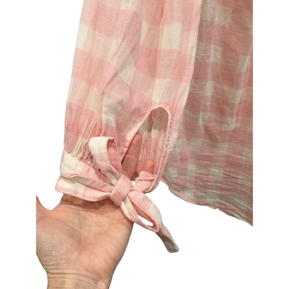 Sundance Risette Top Womens XS Pink Plaid Gingham 3/4 Sleeve Blouse Cottagecore - Picture 9 of 10